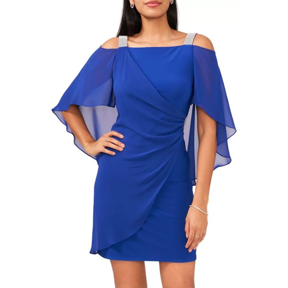 MSK Womens Plus Size Embellished Cold-Shoulder Draped Shift Dress 3X Blue - NWT